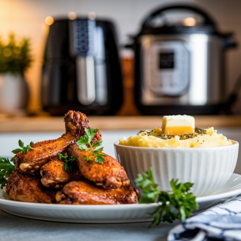 Air Fryer Chicken Wings + Instant Pot Garlic Mashed Potatoes