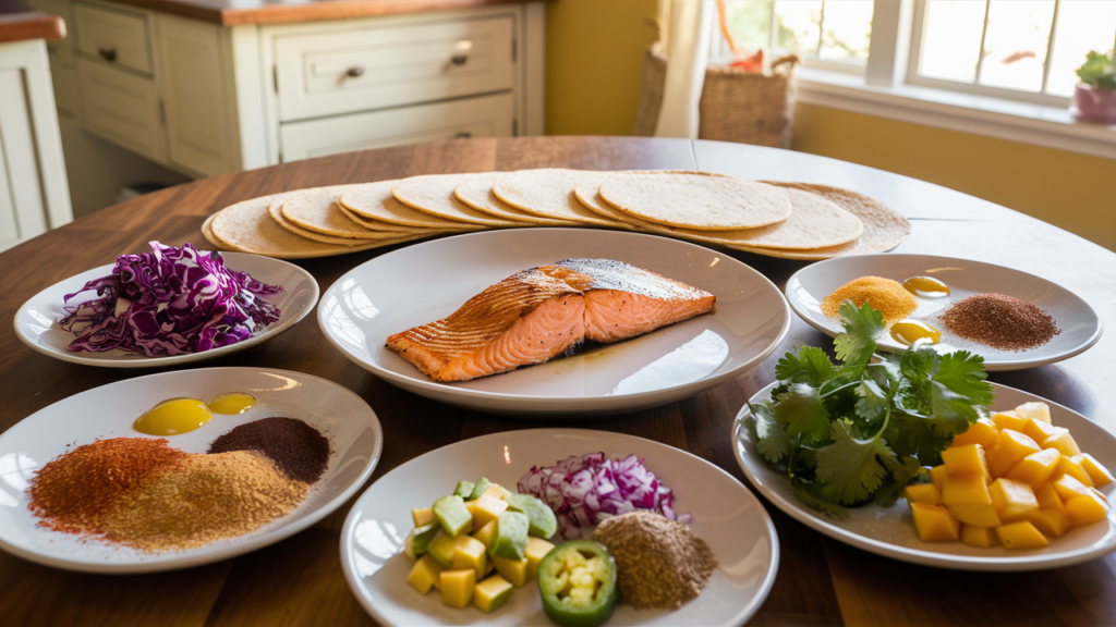 Grilled Salmon Tacos with Mango Avocado Salsa